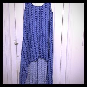 Blue high low dress.